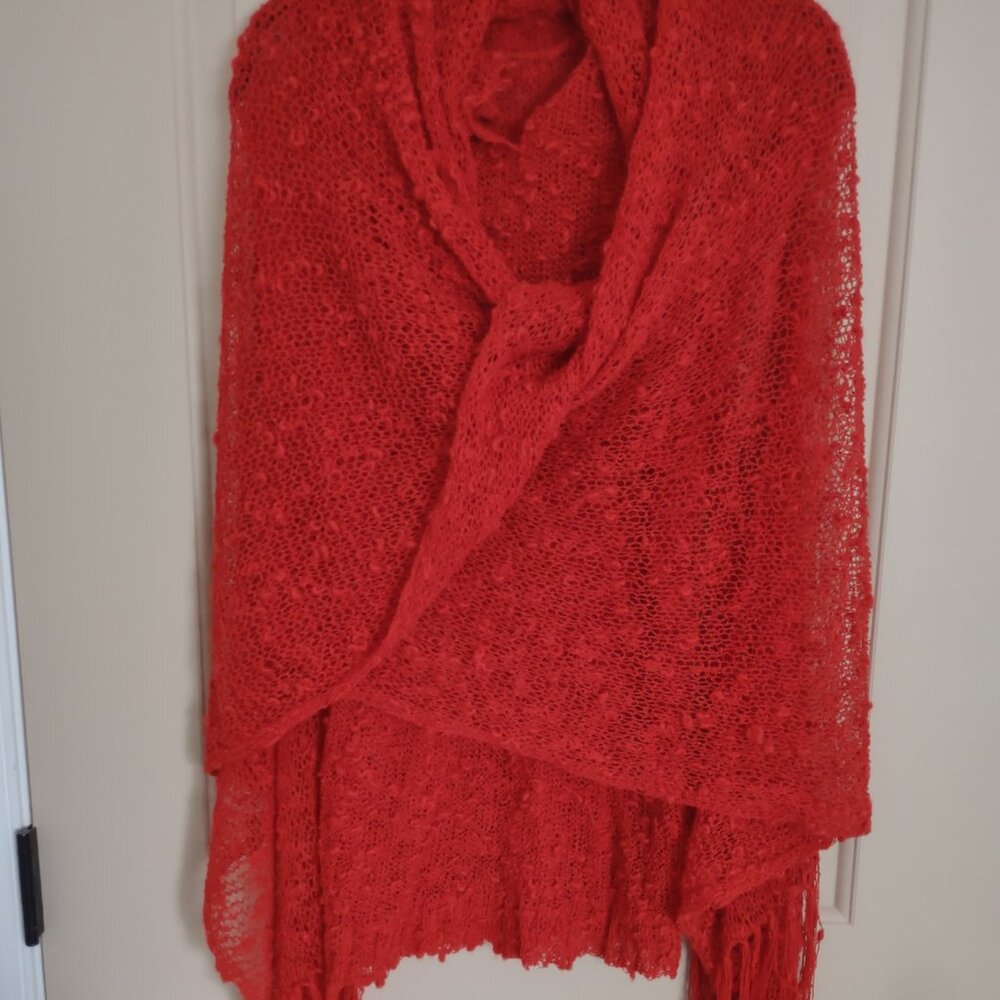 Alpaca Studio Orange-Red Top w/ Scarf Alpaca Wool size Medium